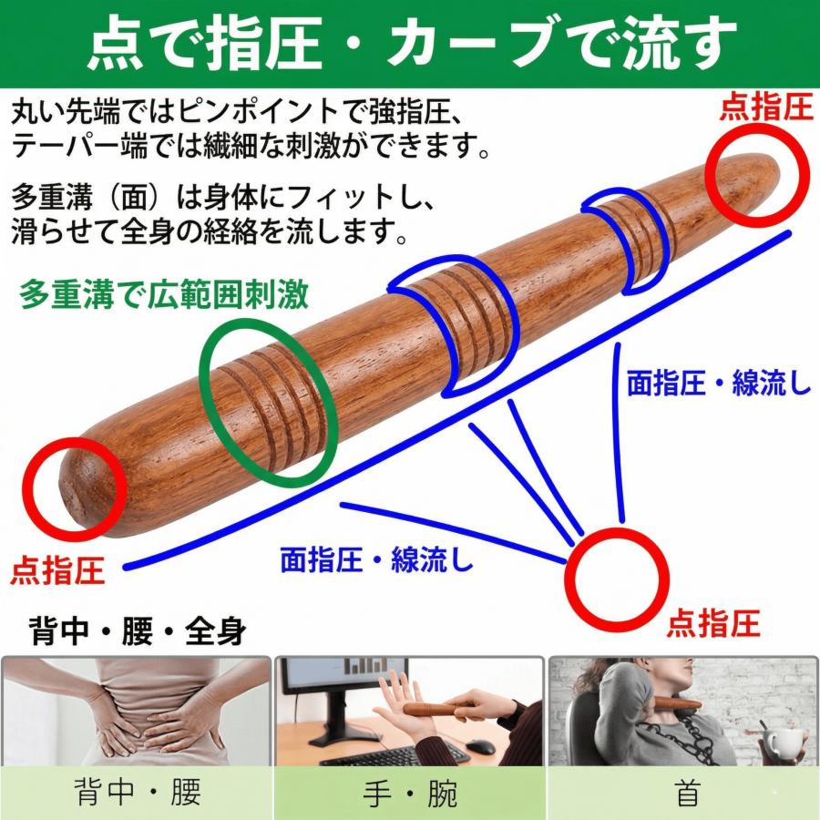【2点セット】 ツボ押し棒 オカリナ マッサージ棒 ツボ押しグッズ 肩甲骨 足裏 背中 肩 首 腰 木製 指圧 痛くない |  | 04