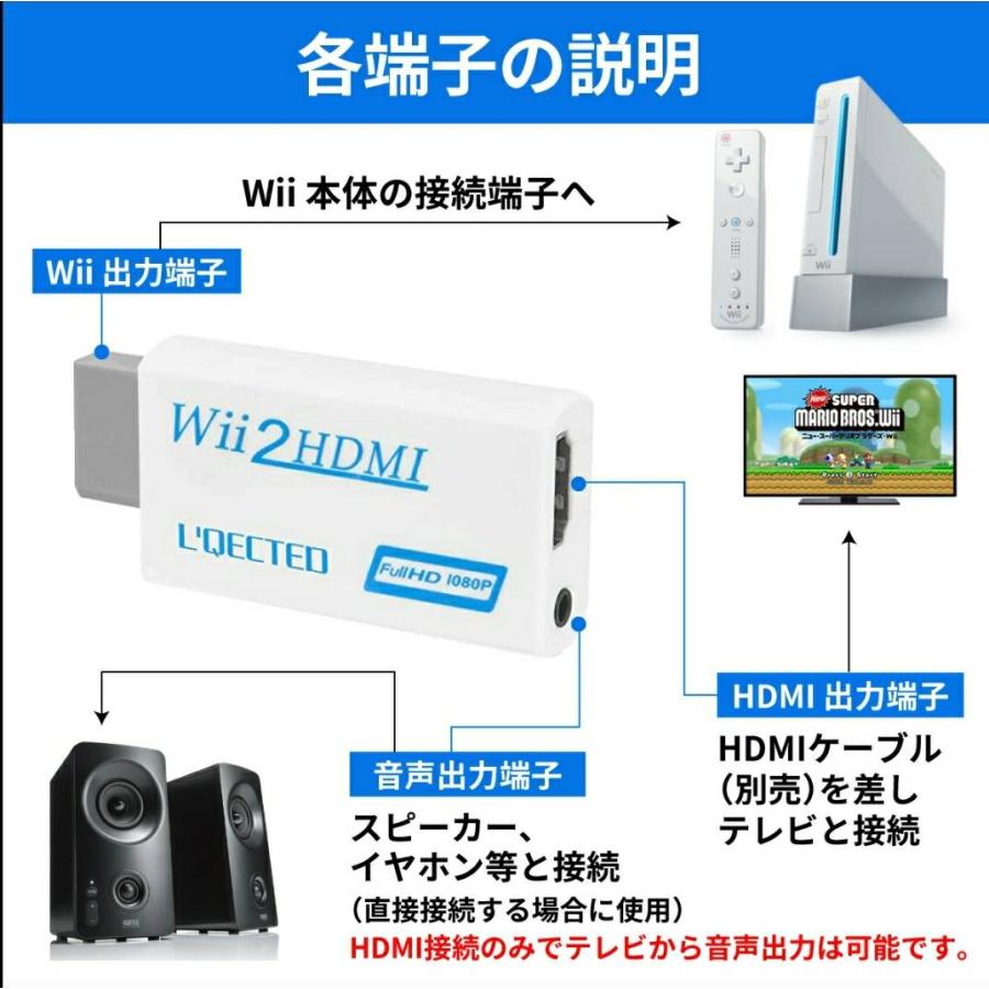 Wii HDMI 変換アダプタ コンバーター ケーブル テレビ 接続方法 コネクタ 本体 Wii専用HDMI ゲーム 720p/1080p｜aniviawork｜07
