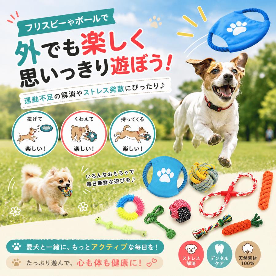 ロープトイ 犬 おもちゃ ロープ 頑丈 セット 壊れない  歯磨きトイ フリスビー ボール 投げ輪 丈夫 長持ち |  | 01