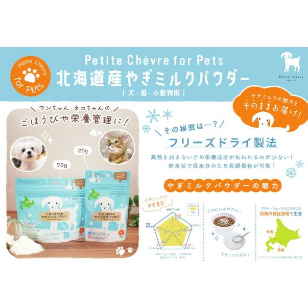 プティシェーブル やぎミルク 犬 ペット おやつ Petite Chevre 北海道産 パウダー 70g フリーズドライ 犬猫・小動物用 犬用 猫用 水分補給 幼犬 粉ミルク 国産 |  | 03