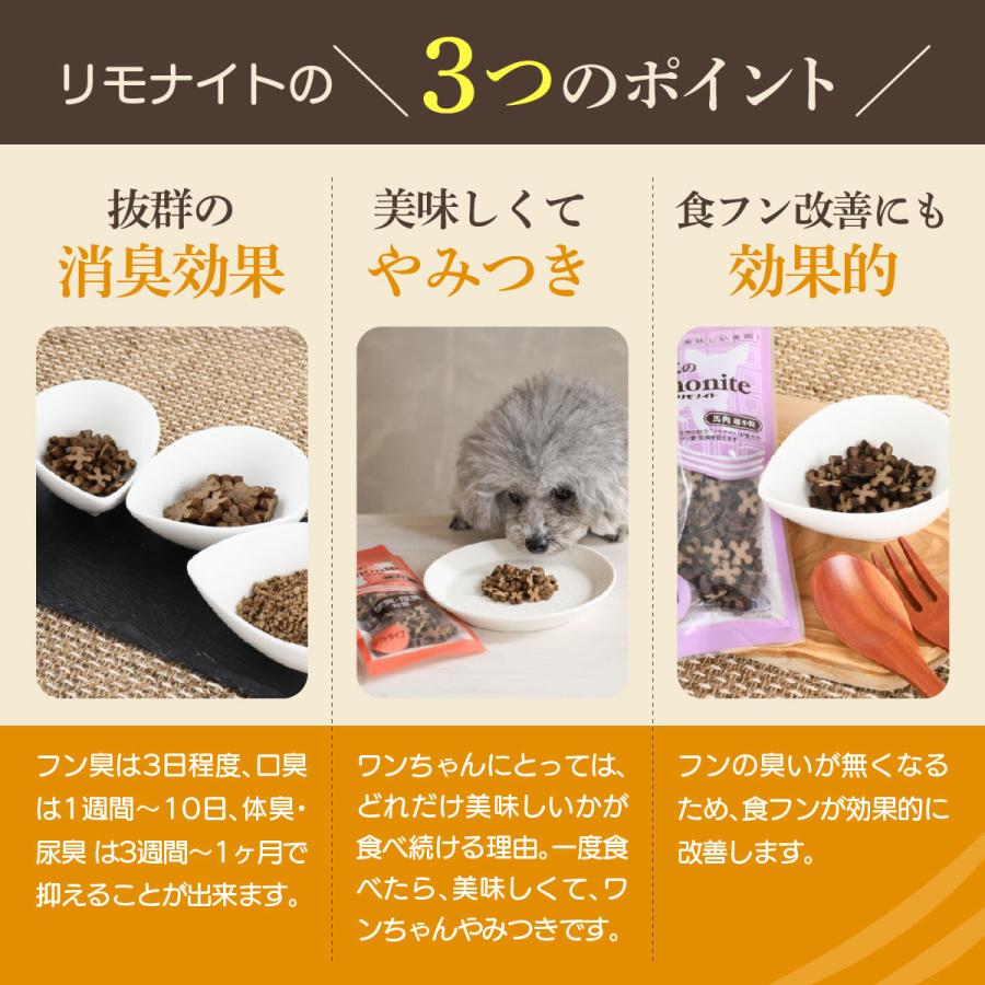 【選べる3袋】 リモナイト 犬 50g わんこのリモナイト 小粒 超小粒 ふりかけ 馬肉 国産 におい ケア フン 口臭 尿臭 体臭 オリエント商会 |  | 01