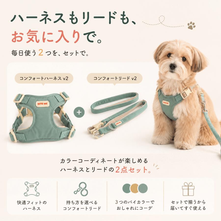 BITE ME 犬用 ハーネス リード セット v2 小型犬 胴輪 240cm 3WAY サイズ調整 バイカラー S M L XL | BITE ME | 06