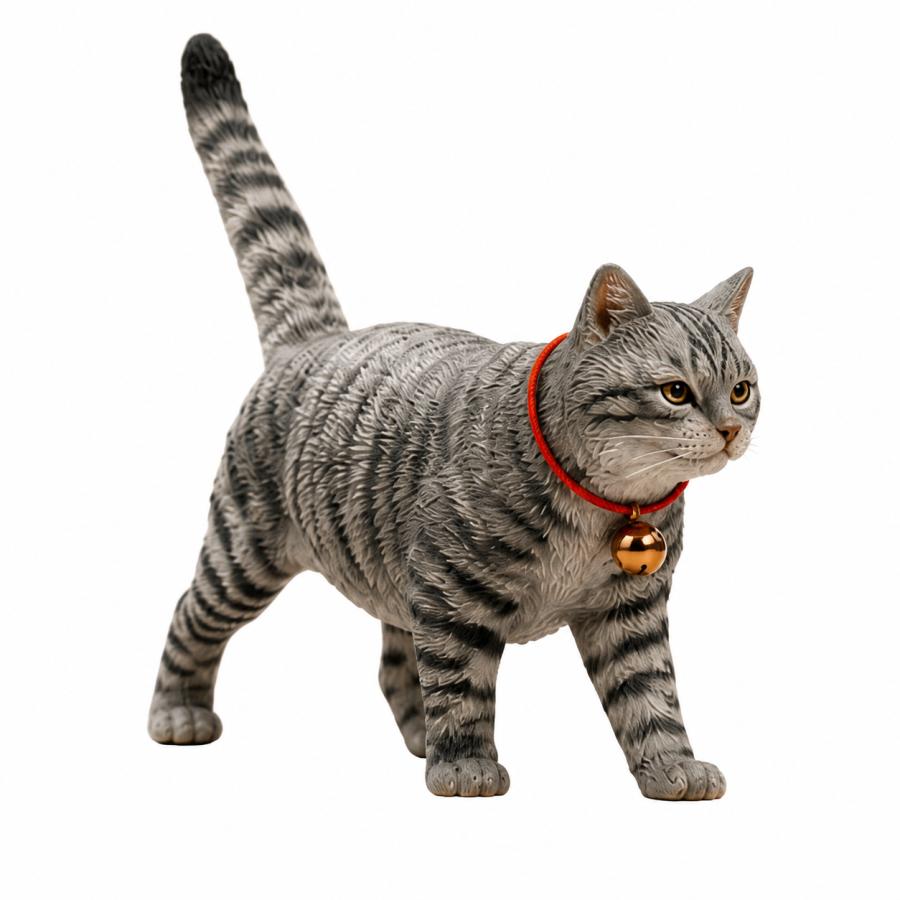 猫 フィギュア 置物 リアル 猫雑貨 サバトラ 三毛 黒猫 茶トラ 鈴付き