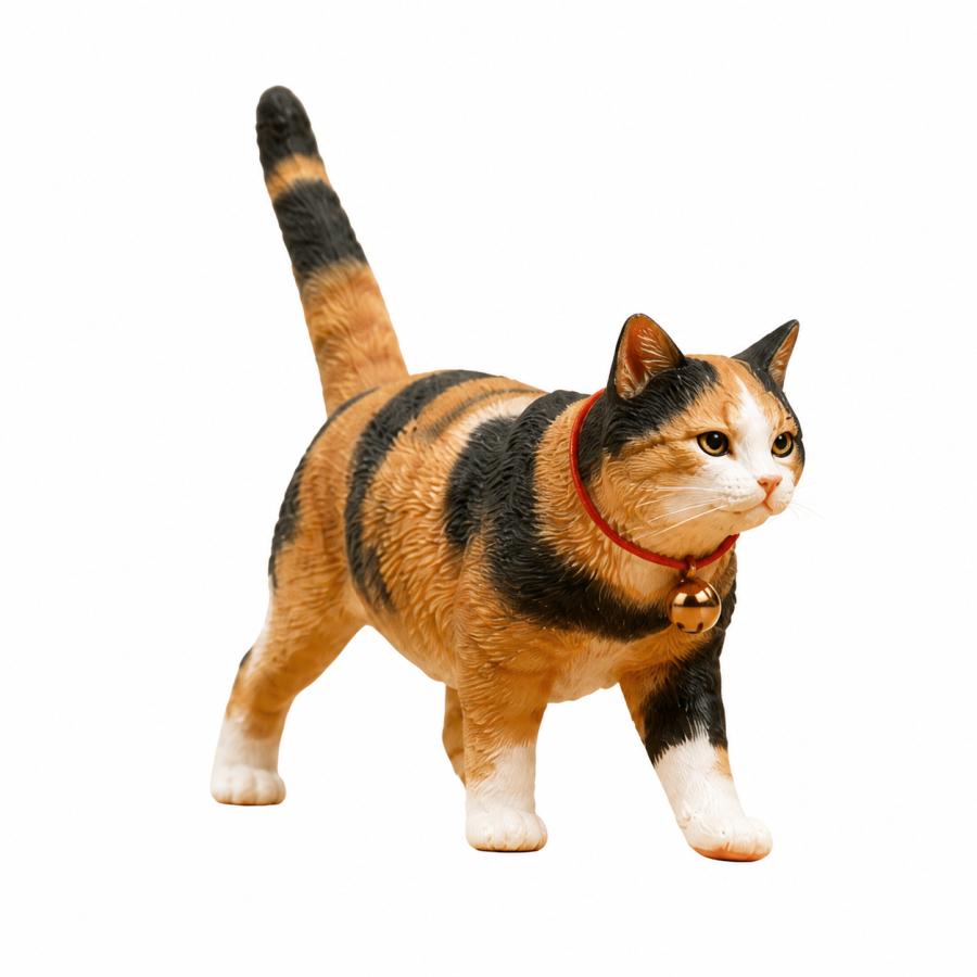 リアル猫　置物 　茶トラ 　フィギュア　cat キャット 猫 フィギュア 置物 リアル 猫雑貨 サバトラ 三毛 黒猫 茶トラ 鈴付き