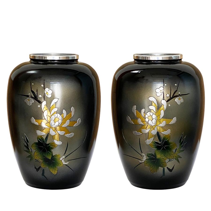 花瓶 仏壇用 仏間用 アルミ 太夏目菊四君子彫金 9号 : 仏壇仏具の