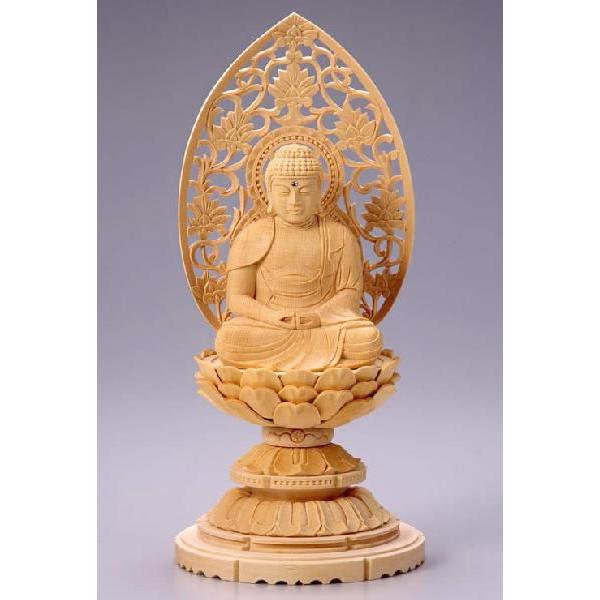 仏像 座弥陀 阿弥陀如来 桧 ヒノキ 白木 丸台座 2寸