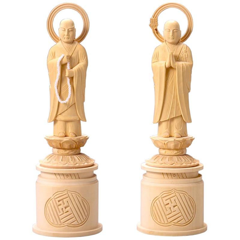 仏像 両大師 法然上人 善導大師 桧 ヒノキ 白木 3.5寸 爆買