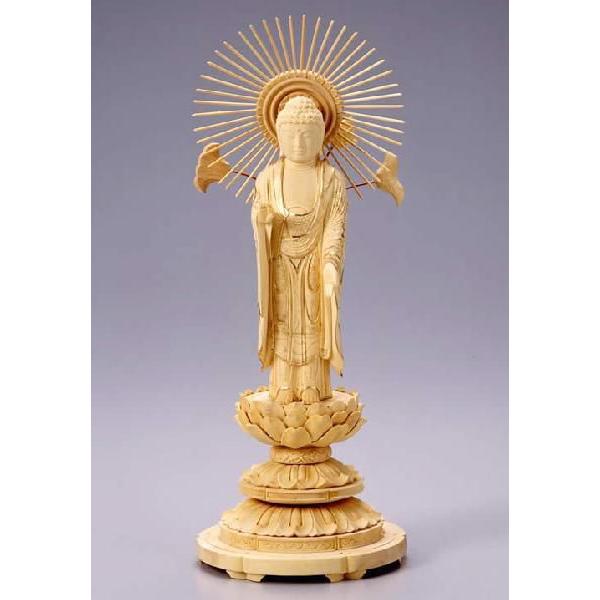 仏像 東立弥陀 阿弥陀如来 柘植 ツゲ 丸台座 4寸 爆買 : 仏壇仏具の