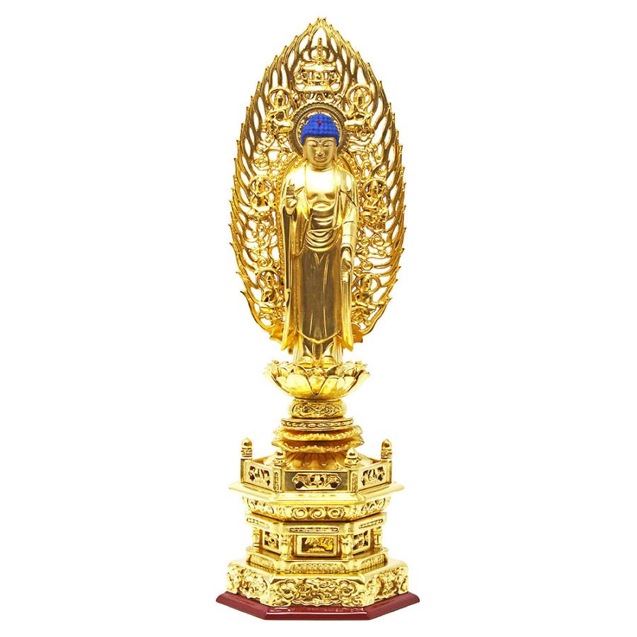 木製金箔仕上げ★舟立弥陀★阿弥陀如来像★浄土宗.時宗 仏像 阿弥陀如来 舟立弥陀 木製 総金箔 飛天光背 京型 六角座 4.5寸