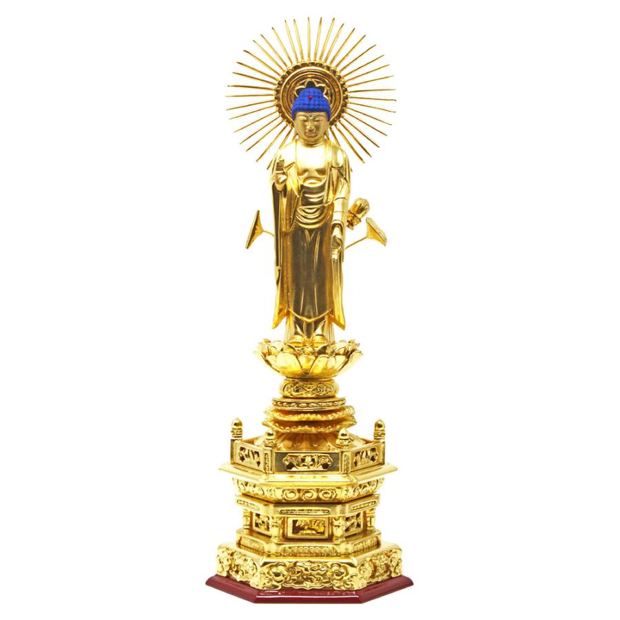 仏像 阿弥陀如来 東立弥陀 木製 総金箔 櫛蓮華光背 京型 六角座 6寸 