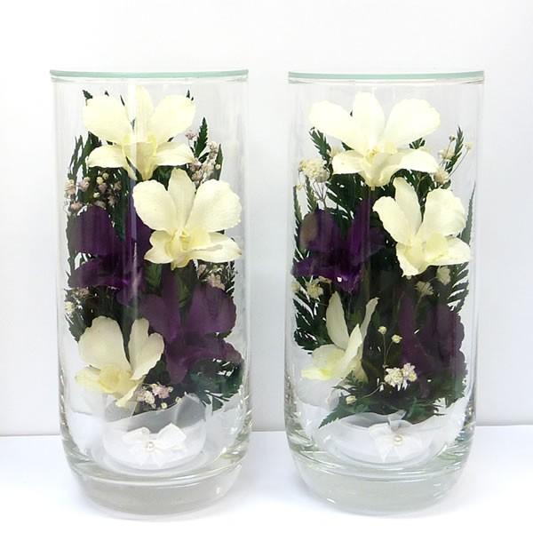 仏花 ドライフラワー ボトルフラワー グラスフラワー 仏壇用 一対 密閉グラス入り プリエールM 7938N