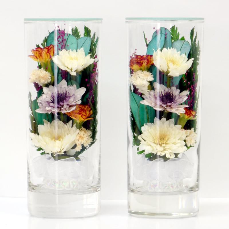 仏花 ドライフラワー ボトルフラワー グラスフラワー 仏壇用 一対  密閉グラス入り