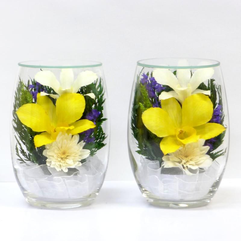 仏花 ドライフラワー ボトルフラワー グラスフラワー 仏壇用 一対  密閉グラス入り