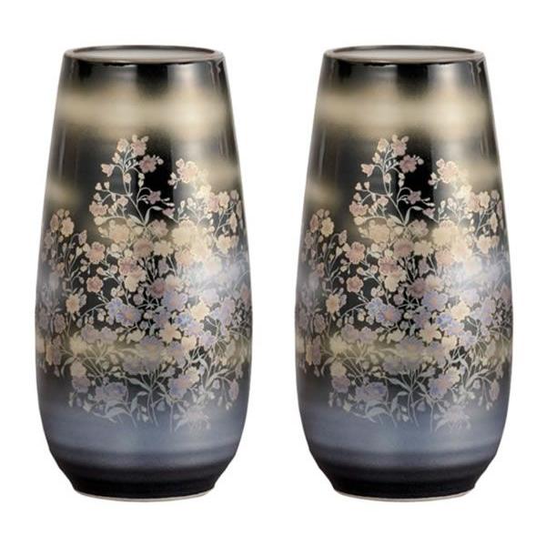 花瓶 花立 仏壇用 仏間用 九谷焼 かすみ草 8号 一対 : 仏壇仏具の