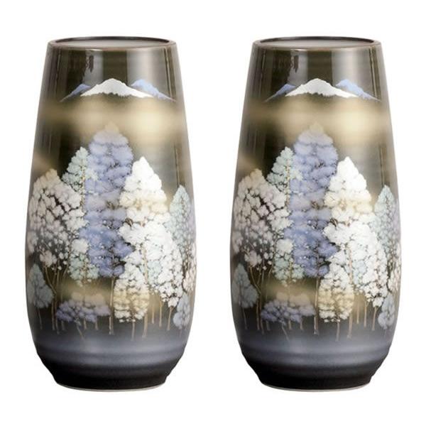 花瓶 花立 仏壇用 仏間用 九谷焼 爽やか森 8号 一対 仏間 用 仏壇 花瓶