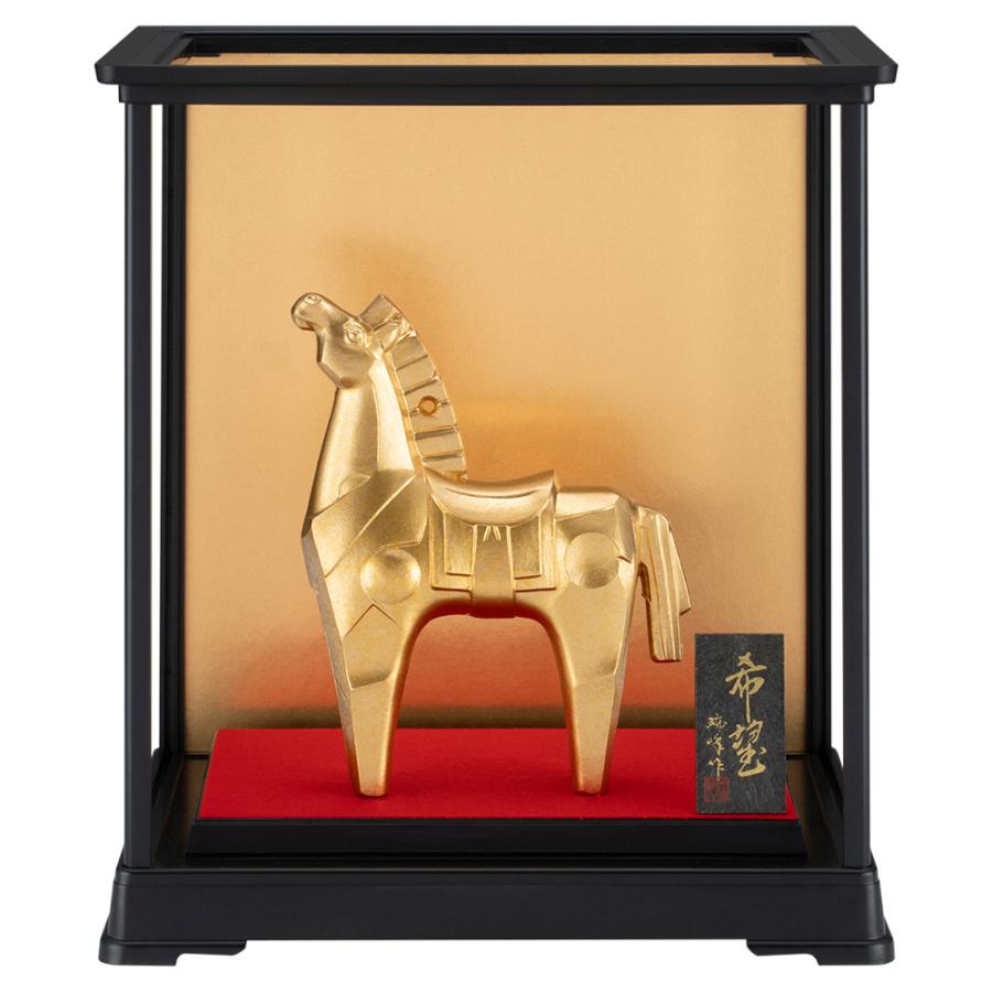 干支置物 午 馬 うま 合金製 瑞峰作 ガラスケース入り 希望（きぼう