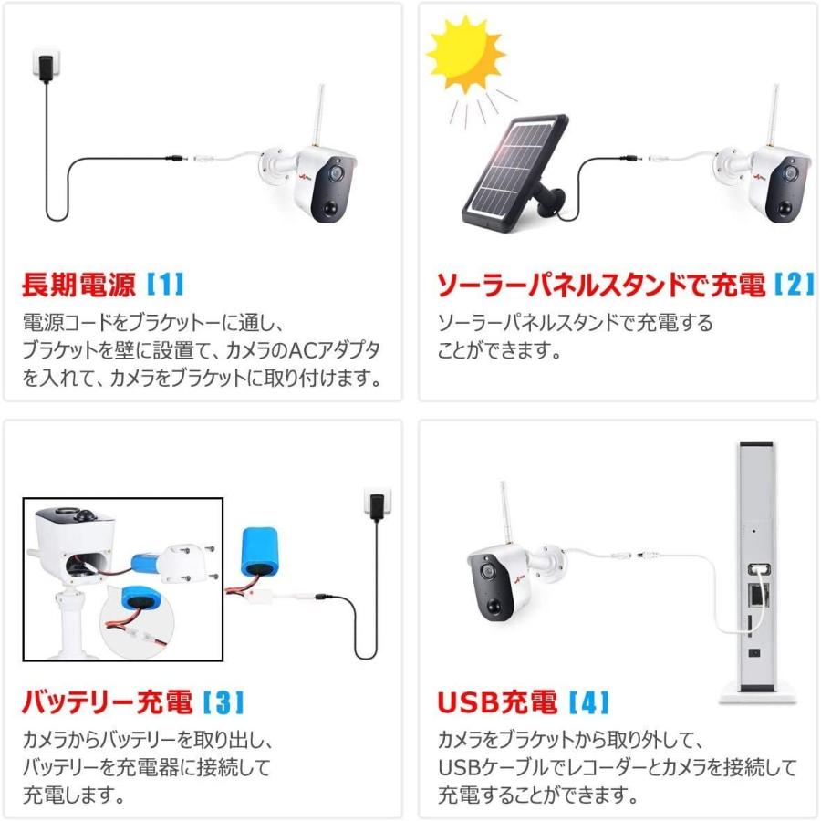 コスパ優品ANRAN 防犯カメラ 200万画素４台 電池給電 発光威嚇 監視
