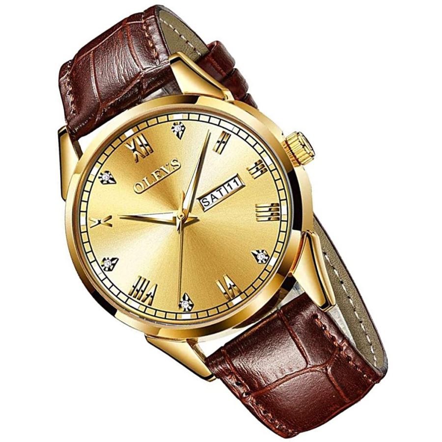 再追加販売 うで時計 メンズ 腕時計 男性用 時計 防水 ゴールド ブランド シンプル おしゃれ ビジネス ブラウン 革ベルト アナログ 日付 曜日表示 クオーツ 高校生 男 紳士 Hanagrocare Com