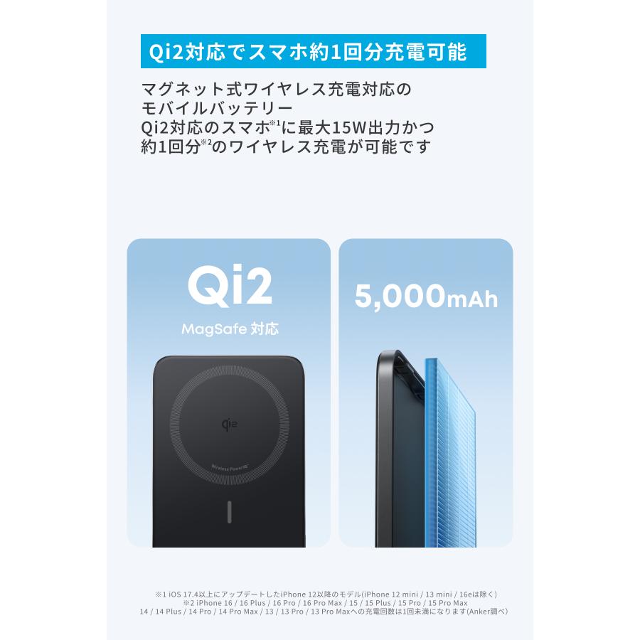 Anker（アンカー） Anker Nano Power Bank (5000mAh, MagGo, Slim) Qi2
