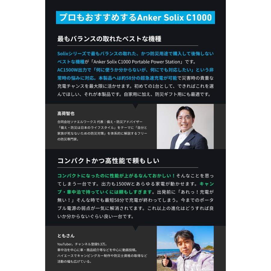 Anker Solix C1000 Portable Power Station ポータブル電源 1056Wh 58分満充電 定格出力1550W 防災グッズ グレーの画像