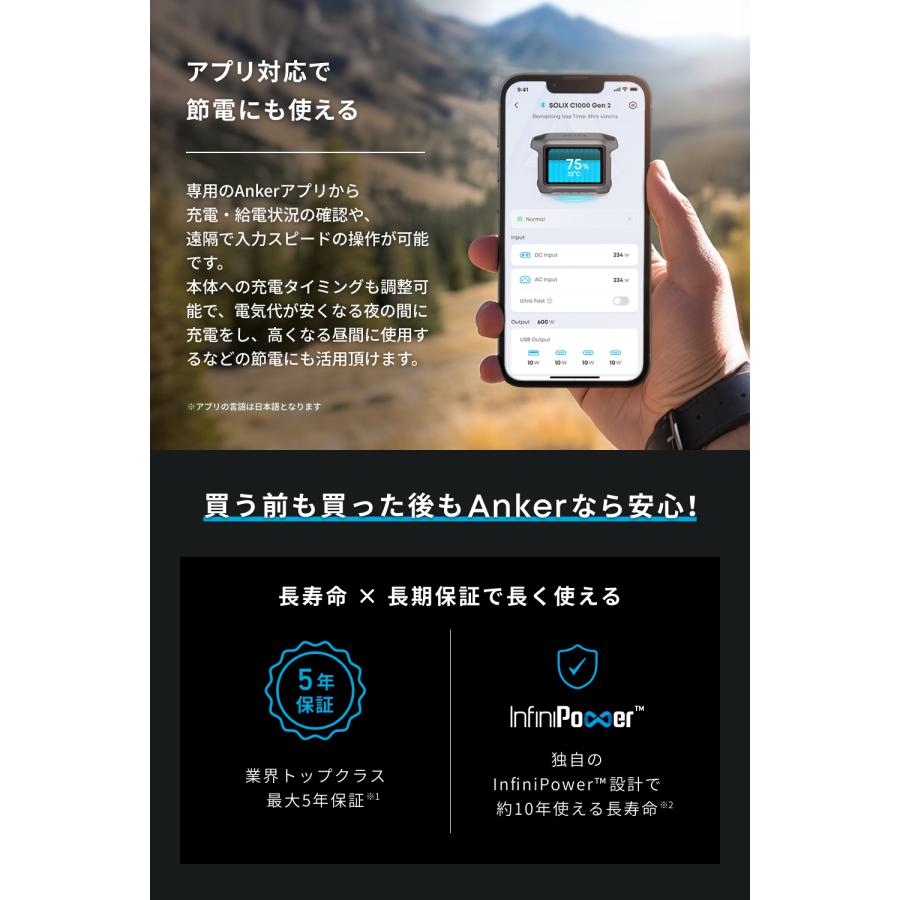 Anker Solix C1000 Gen 2 Portable Power Station ダークグレー 大容量 ポータブル電源1024Wh 高出力AC 長寿命10年 リン酸鉄の画像