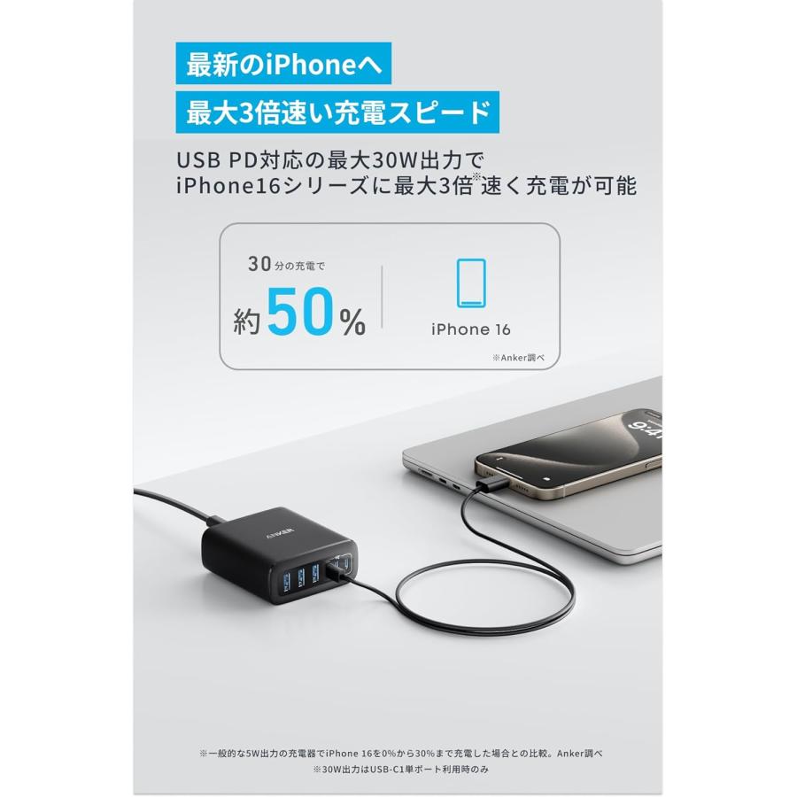 Anker Charger (112W, 6 Ports, GaN) MacBook PD対応Windows PC iPad iPhone Galaxy Android スマートフォン ノートPC 各種 | Anker | 04