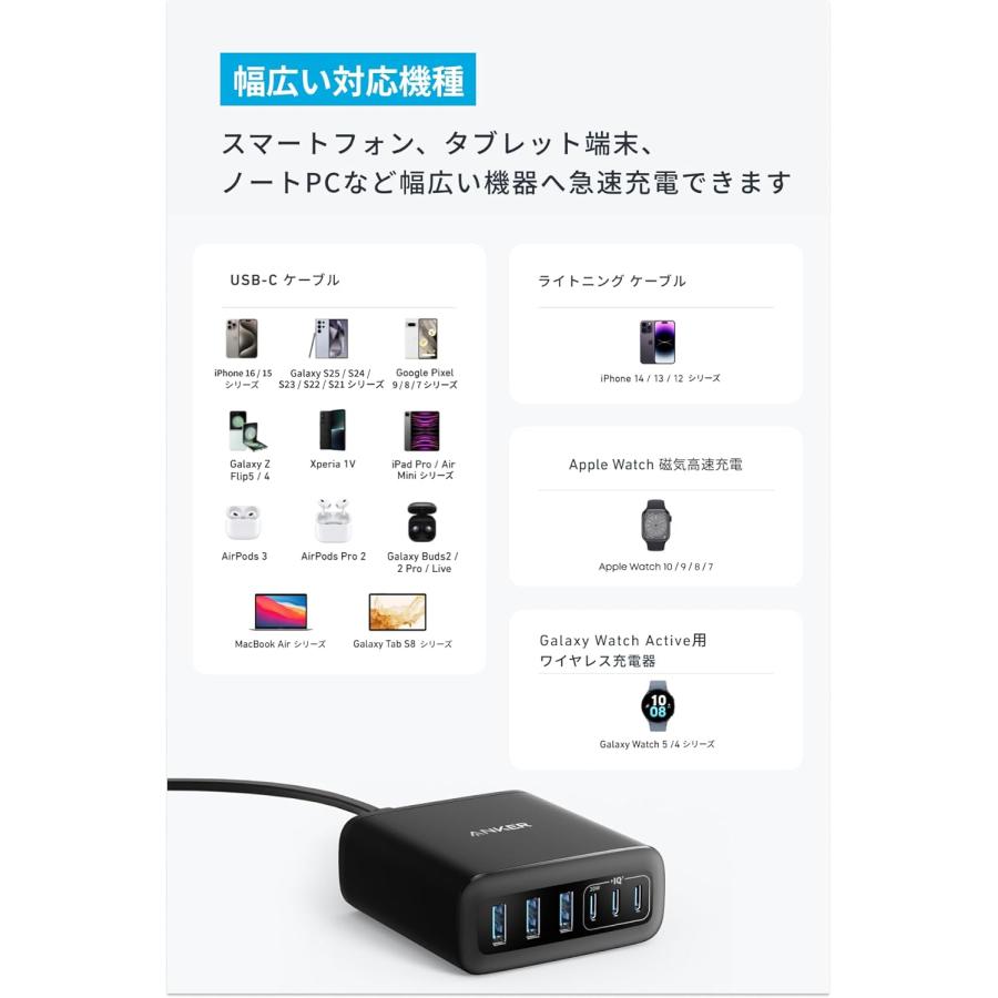 Anker Charger (112W, 6 Ports, GaN) MacBook PD対応Windows PC iPad iPhone Galaxy Android スマートフォン ノートPC 各種 | Anker | 07