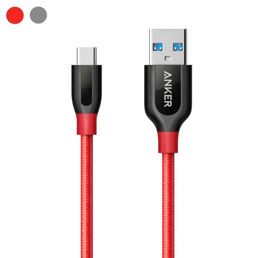 Anker PowerLine+ USB-C & USB-A 3.0 ケーブル 0.9m Galaxy S8 / S8+ MacBook Xperia XZ対応 レッド・グレー アンカー｜ankerdirect