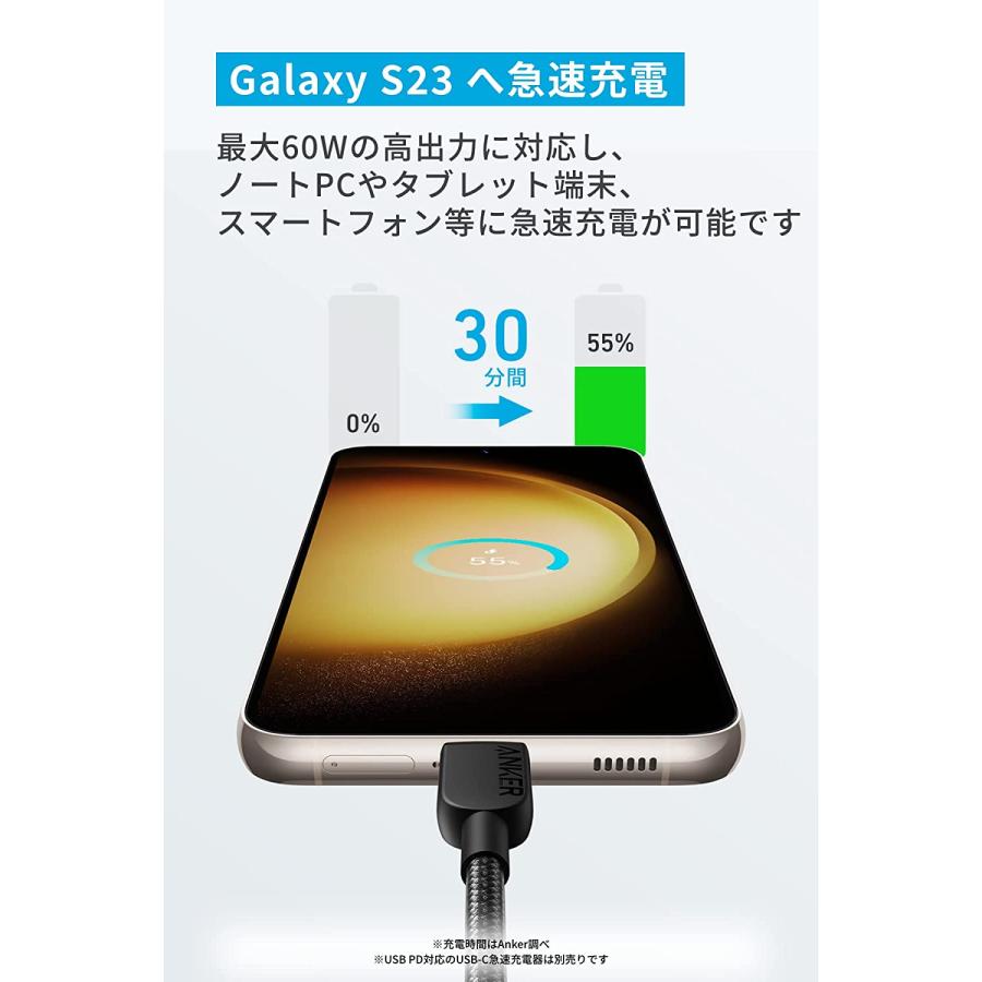 Anker 310 高耐久ナイロン USB-C & USB-Cケーブル 60W USB PD対応 MacBook Pro iPad Pro iPad Air 4 Galaxy S23 Pixel LG 他対応 (0.9m ブラック)｜ankerdirect｜03