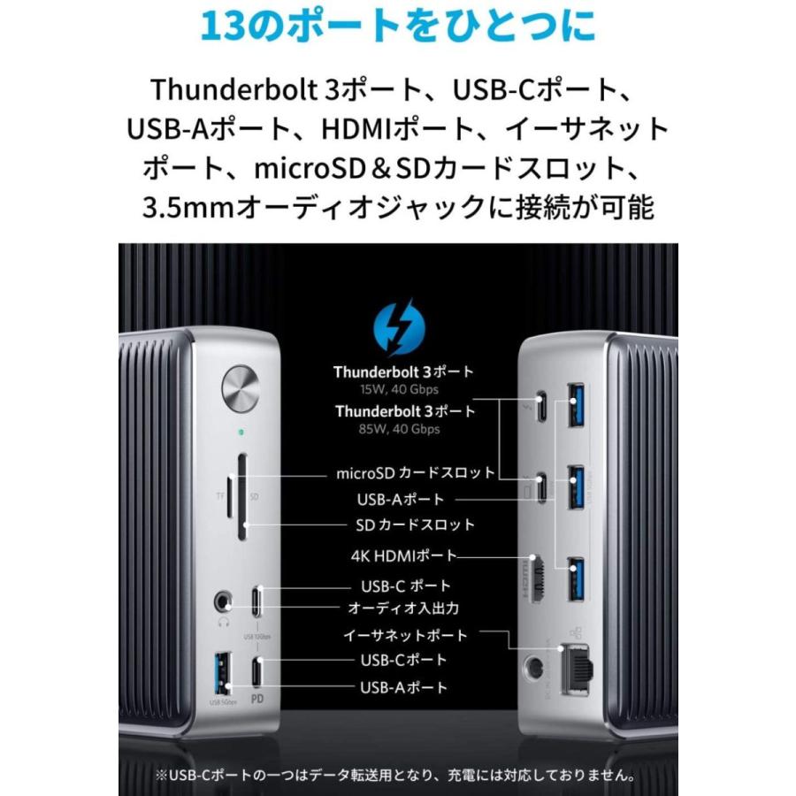 Anker PowerExpand Elite 13-in-1 Thunderbolt 3 Dock ドッキングステーション 85W出力 USB Power Delivery 対応 アンカー｜ankerdirect｜03