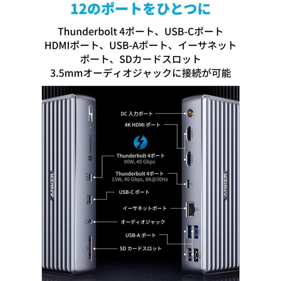 Anker PowerExpand 12-in-1 Thunderbolt 4 Dock (APEX) ドッキングステーション 90W出力 USB Power Delivery 対応 USB-Cポート アンカー｜ankerdirect｜03