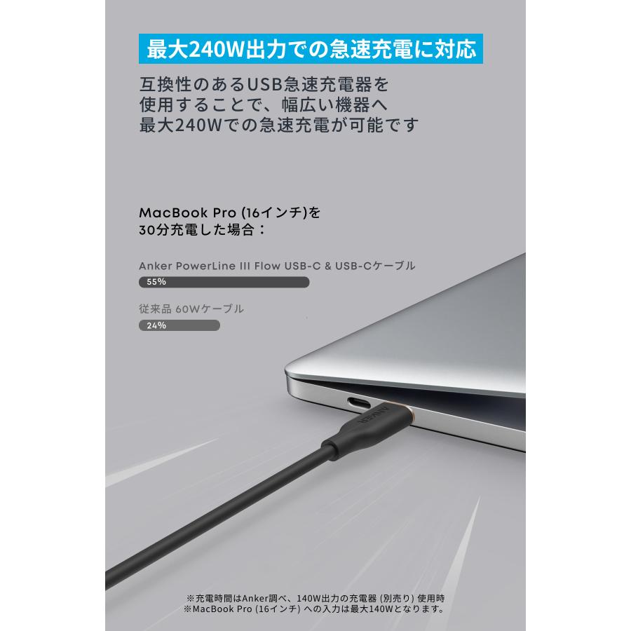 アンカー ケーブル Anker PowerLine III Flow USB-C & USB-C ケーブル Anker絡まないケーブル PD対応 シリコン素材採用 240W Galaxy iPad Pro MacBook | Anker | 11