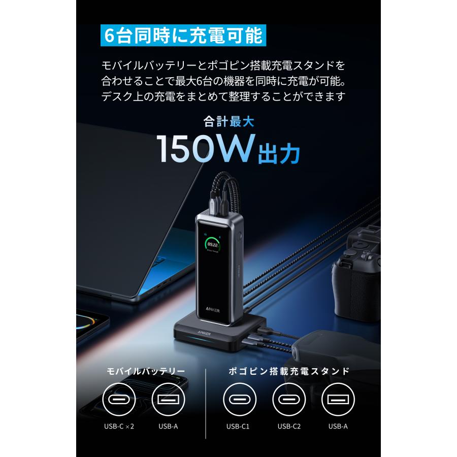 Anker Prime Power Bank (26250mAh, 300W) with Anker Prime Charging Base (150W, 3 Ports) ブラック | Anker | 02