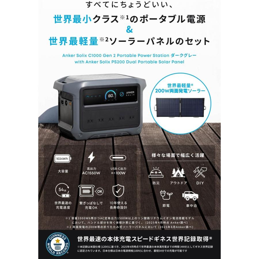 Anker Solix C1000 Gen 2 Portable Power Station ダークグレー