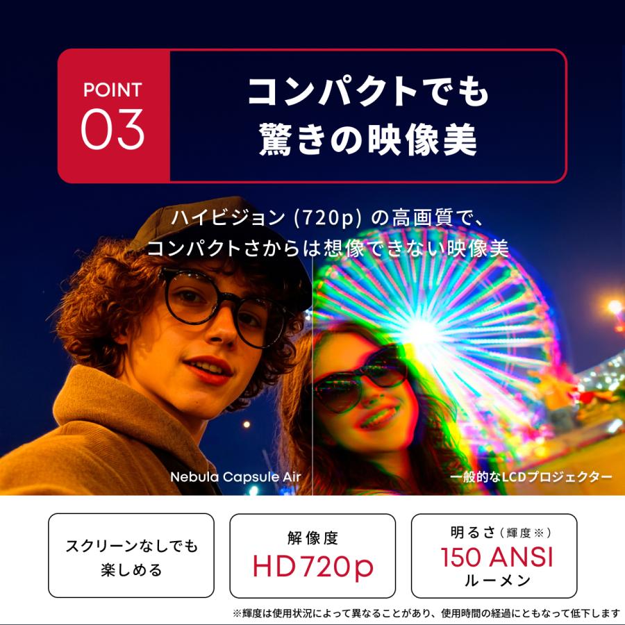Anker Nebula Capsule Air (世界最小 Google TV搭載モバイルプロジェクター)【ハイビジョン 720P Netflix対応 150ANSI ルーメン 最大100インチ 自動台形補正】 | Nebula（Anker） | 09