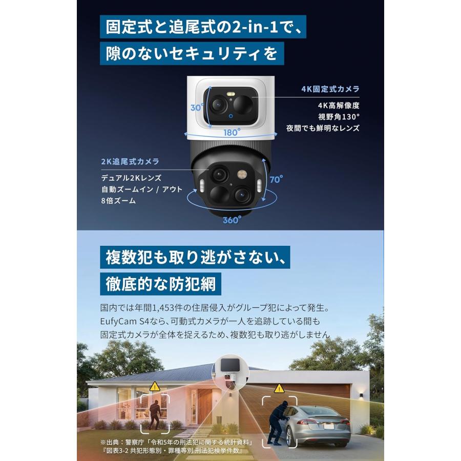 アンカー ユーフィ eufyCam S4 屋外用防犯カメラ　固定 追尾　ソーラー Eufy（Anker） Anker Eufy (ユーフィ) eufyCam S4 (屋外用防犯カメラ