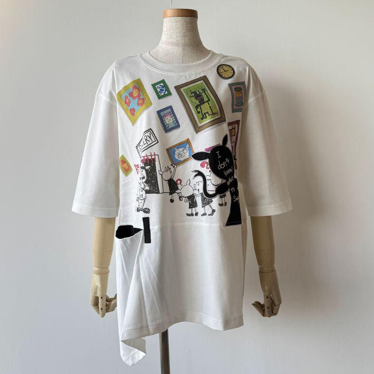 【40％OFF SALE】アルベロベロ(Alberobello)オレボレブラぶたさんプリント＆刺繍アップリケ チュニック（オフホワイト）【2025 SPRING COLLECTION】送料無料の画像