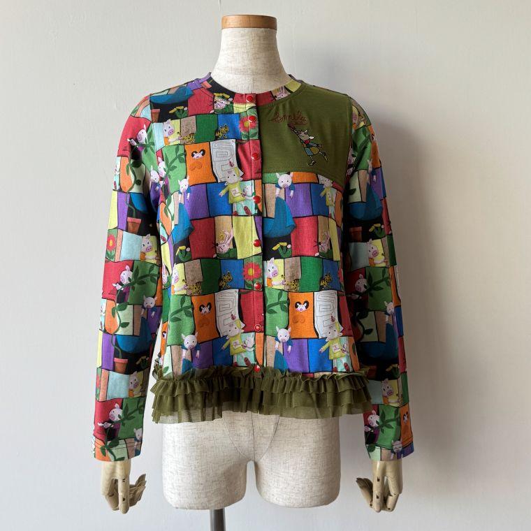 OLLEBOREBLA(アルベロ)カラフルプリントニットロングベスト OLLEBOREBLA(アルベロ)カラフルプリントニットロングベスト