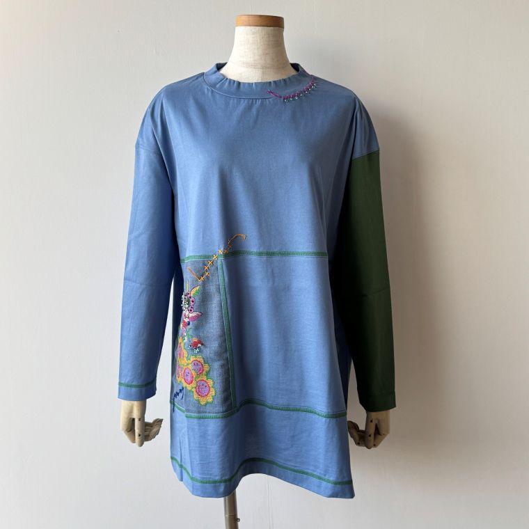刺繍デザイン 青 Mサイズ ワンピース　アルベロベロ　オレボレブラ　チュニック ALBEROBELLO アルベロベロ(Alberobello)オレボレブラぶたさん