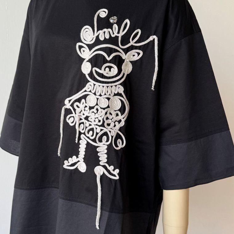 美品 アルベロベロ チュニック 総柄 刺繍 アニマル ブタさん 7分袖