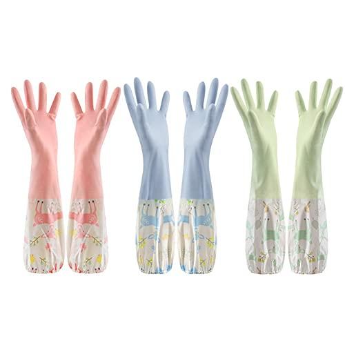 ゴム手袋 ロング キッチングローブ 食器洗い 裏起毛 厚手 おしゃれ 炊事 掃除用 3色セット caf Anna Style 通販 Yahoo ショッピング