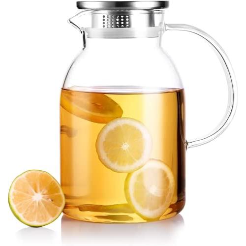 Tyislax ピッチャー 2リットル 麦茶ポット ティーポット ガラス 耐熱 大容量 高ホウ素シリコンガラス 割れにくい ステンレス茶こし付き BCCAf526ff191fAnna