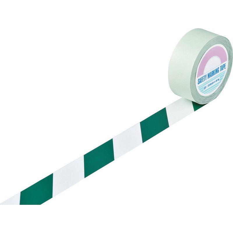 緑十字　ガードテープ(ラインテープ)　白　緑(トラ柄)　50mm幅×100m　148064　ラインテープ