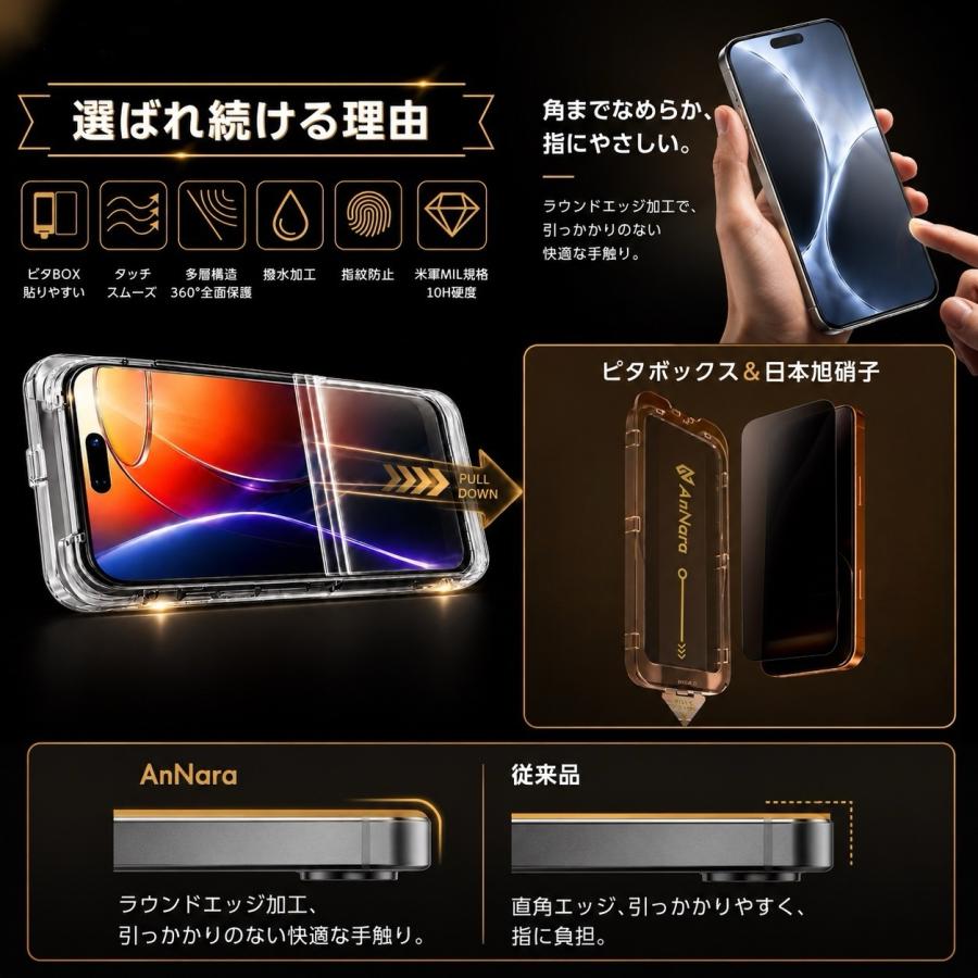 iPhone17 ガラスフィルム 360°覗き見防止 ブルーライトカット iPhone 17e 16 16e 15 14 13 Pro Max 保護フィルム iPhone SE3 Pro フィルム 除き見防止 | iPhone | 07