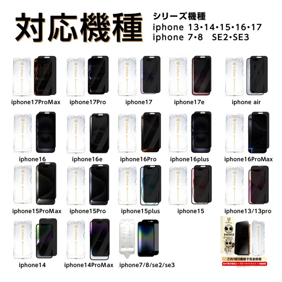 iPhone17 ガラスフィルム 360°覗き見防止 ブルーライトカット iPhone 17e 16 16e 15 14 13 Pro Max 保護フィルム iPhone SE3 Pro フィルム 除き見防止 | iPhone | 19