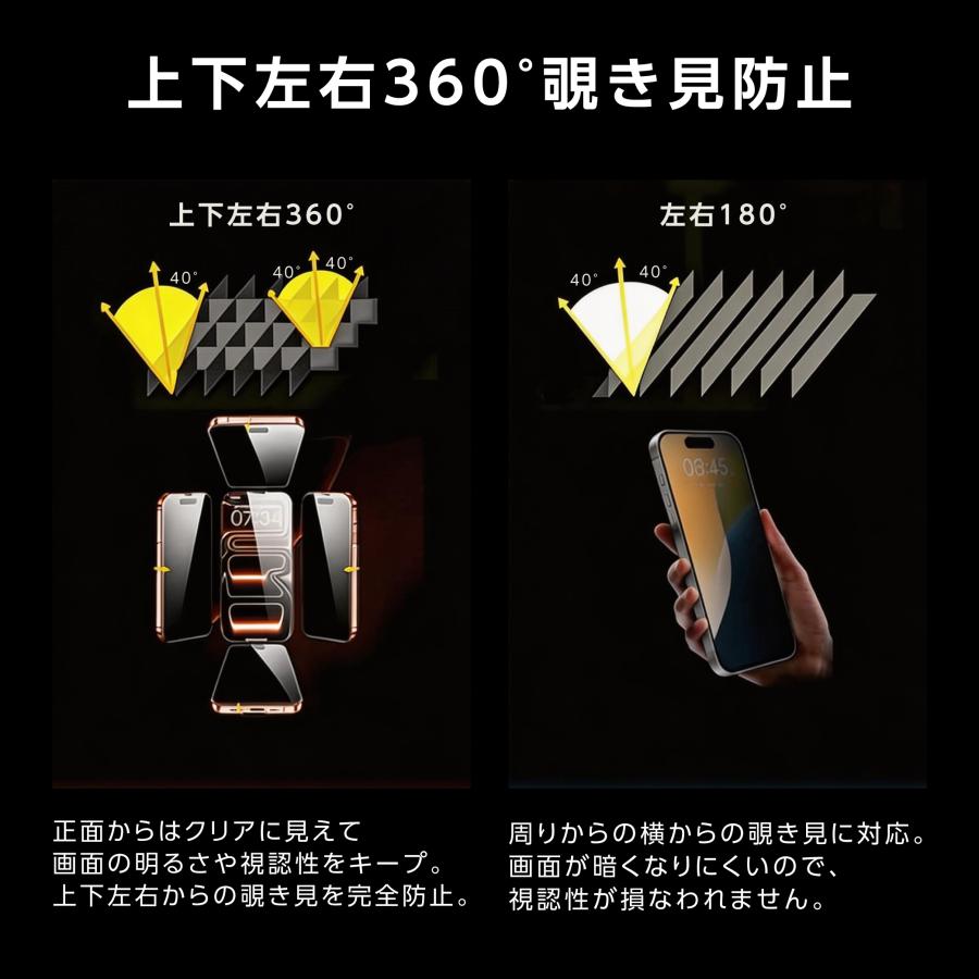 iPhone17 ガラスフィルム 360°覗き見防止 ブルーライトカット iPhone 17e 16 16e 15 14 13 Pro Max 保護フィルム iPhone SE3 Pro フィルム 除き見防止 | iPhone | 03
