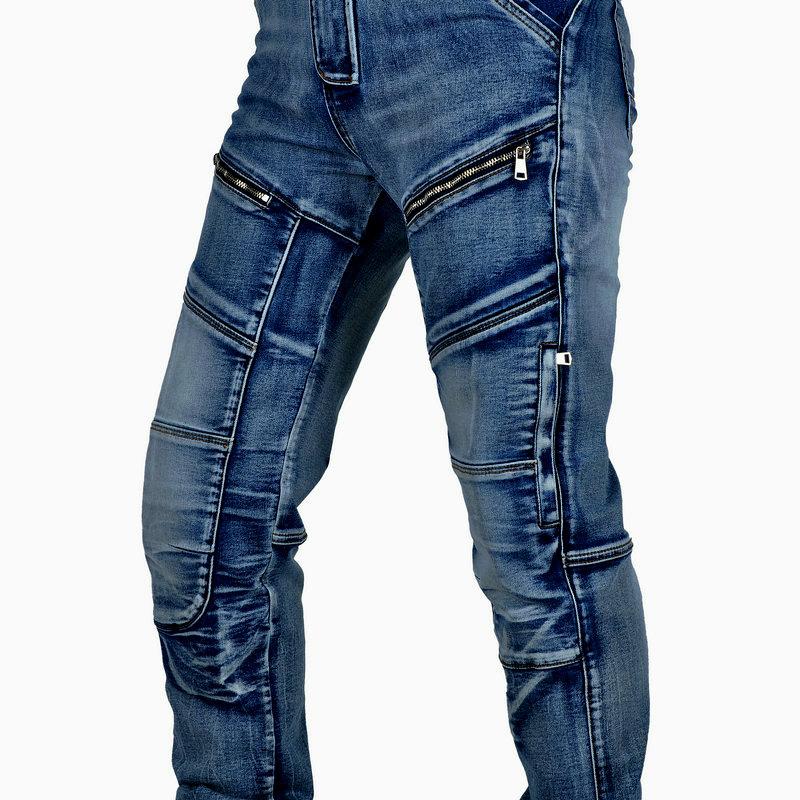 バイカー用デニムパンツ レザー付き バイクパンツ ジーンズ メンズ/レディース プロテクター装備