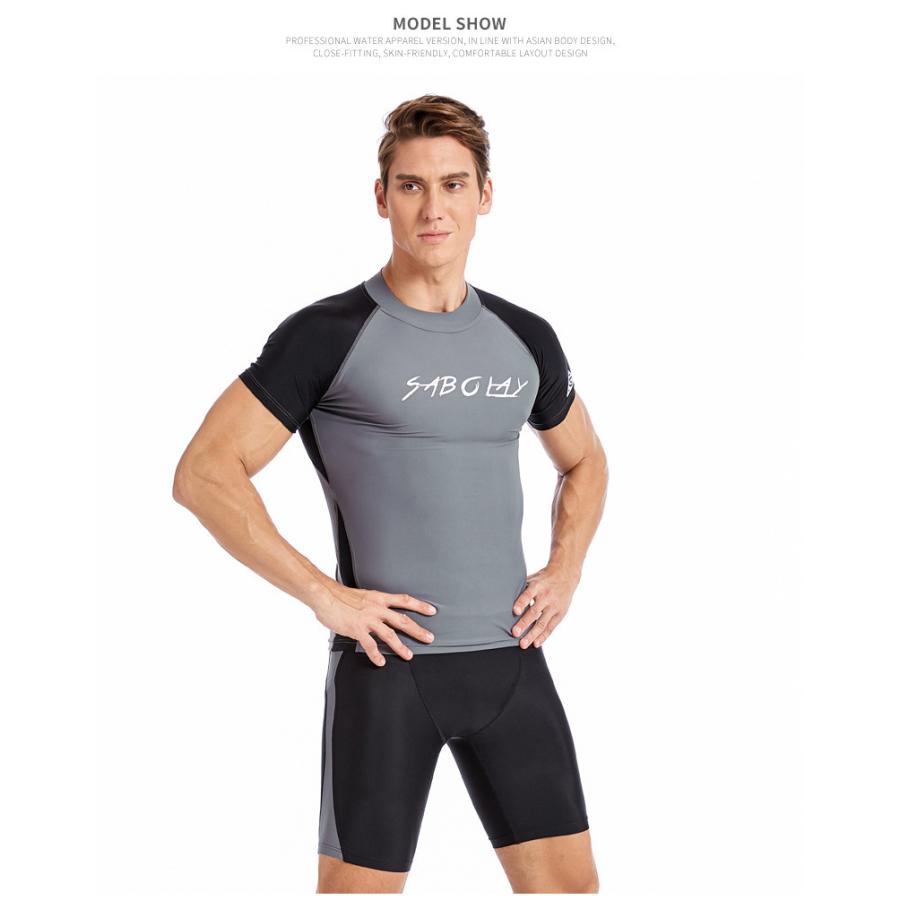 100 の保証 フィットネス スイムウェア メンズ 半袖 ハーフパンツ 上下セット トレンカセット ラッシュガード 水陸両用 Uvカット 送料無料