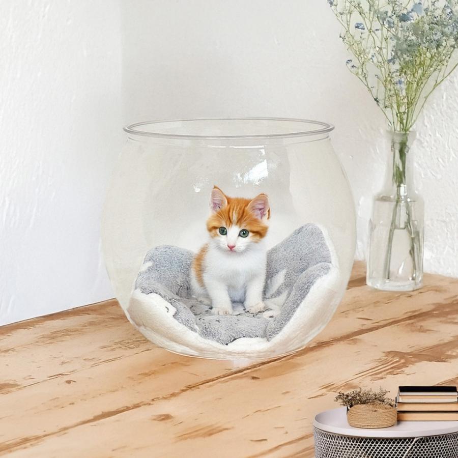 アクアマリンの猫かぶりおばけちゃん形オルゴナイト☆ 猫の金魚鉢 クッション付 CAT-NEKOFISHBOWL スケルトン 隠れ家 肉球