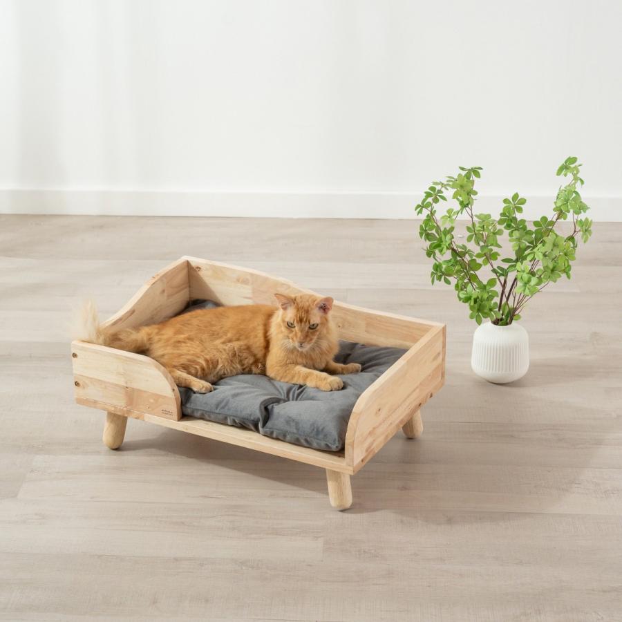 ねこ用ベッド 布団付き 木製 無垢材 天然木 丈夫 おしゃれ ペット家具